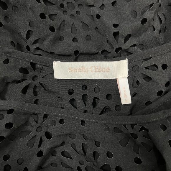 $428 NWOT See by Chloé Eyelet Top Lasercut Perforated Blouse Size 36 Black - Picture 9 of 14